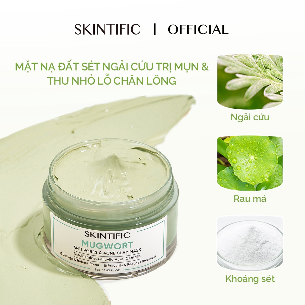 Mặt nạ đất sét ngải cứu giảm mụn SKINTIFIC 55g