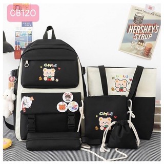 Balo combo thời trang 4 món set balo 4 món gấu đi học học sinh
