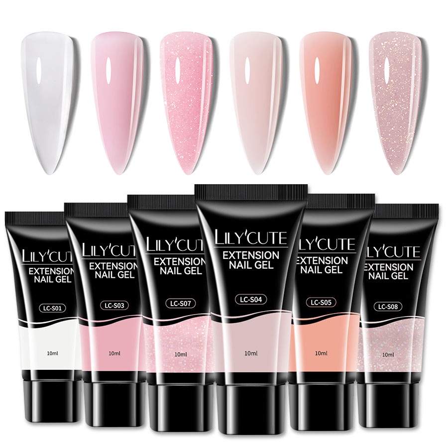 BORN PRETTY 6 Màu Bộ Gel Nối Dài Móng Tay Sắc Poly Trong Suốt Màu Trắng Hồng