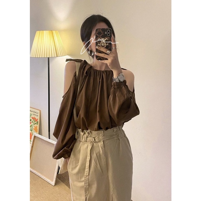 Áo Sơ Mi Trễ Vai Phối Dây Thắt Thời Trang Mùa Hè Dành Cho Nữ