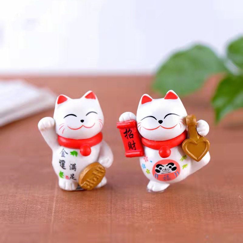 Tượng Mèo thần tài Neko may mắn 8 mẫu trang trí xe hơi, bàn làm việc, chậu cây,trang trí bánh Kích thước 4,3x3,1cm M2068