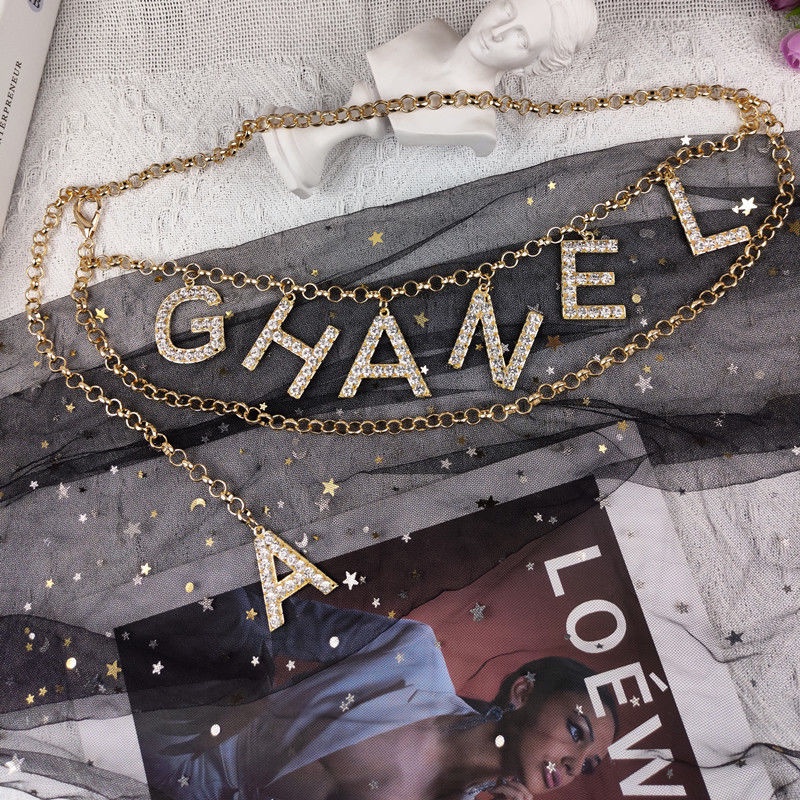 Dây Xích Kim Loại Đeo Thắt Lưng In Chữ Đính Đá Thời Trang Cho Nữ