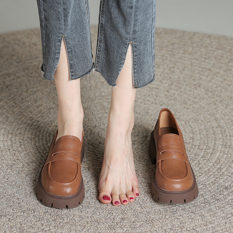 Giày Lười Da Đế Dày 5cm Phong Cách Anh Quốc Thời Trang Cho Nữ