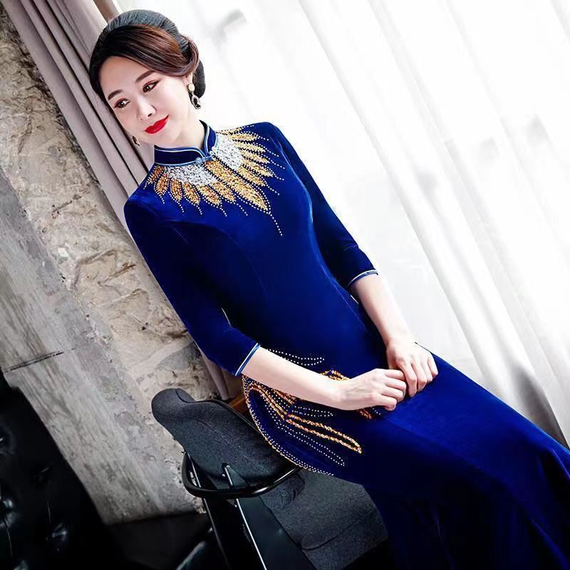 Đầm Dạ Hội Dáng Dài Eo Cao Thêu Họa Tiết Plus Size Thanh Lịch Cho Nữ