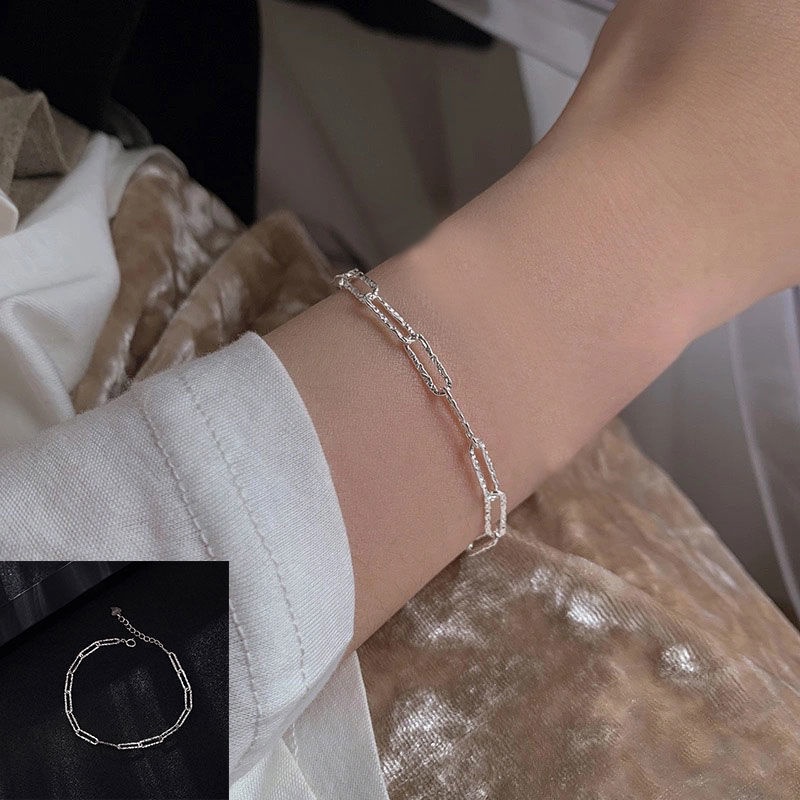 Vòng Đeo Tay Bạc Trơn Thiết Kế Đơn Giản Thời Trang ins niche Cho Nữ ruiyan HGF