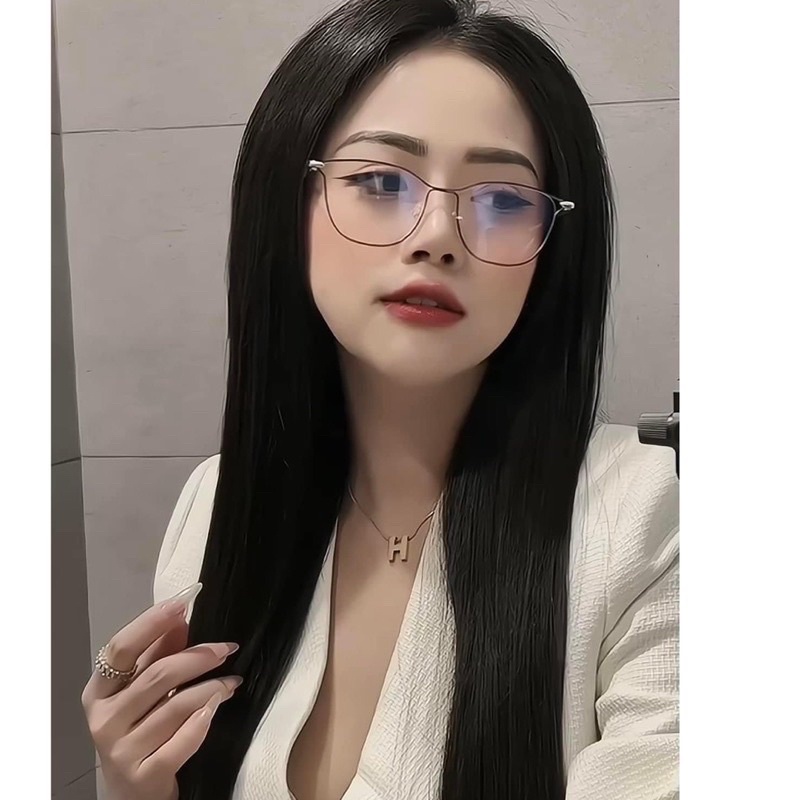 Gọng kim loại cao cấp dáng bầu vuông tai mèo 72835 tròng ánh sáng xanh