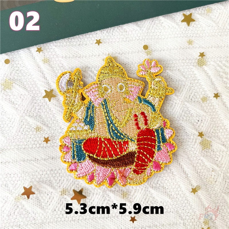 ♥ Miếng Dán Tự Dính Hình Phật Trikalea / Ganesha ♥ 1 Huy Hiệu Thêu Ủi Hình Phật Vàng DIY