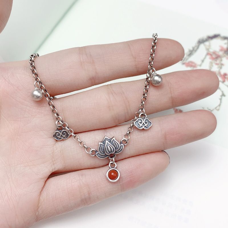 Lắc Chân Mạ Bạc 925 Đính Đá Mã Não Và Tua Rua Thời Trang Cho Nữ