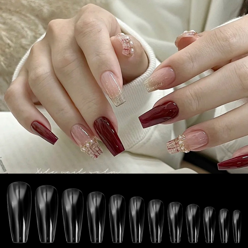 Set 24 Miếng Dán Móng Tay Siêu Mỏng Trong Suốt Không Để Lại Dấu Vết Mạnh Mẽ Không Để Lại Dấu Vết Dành Cho Nữ