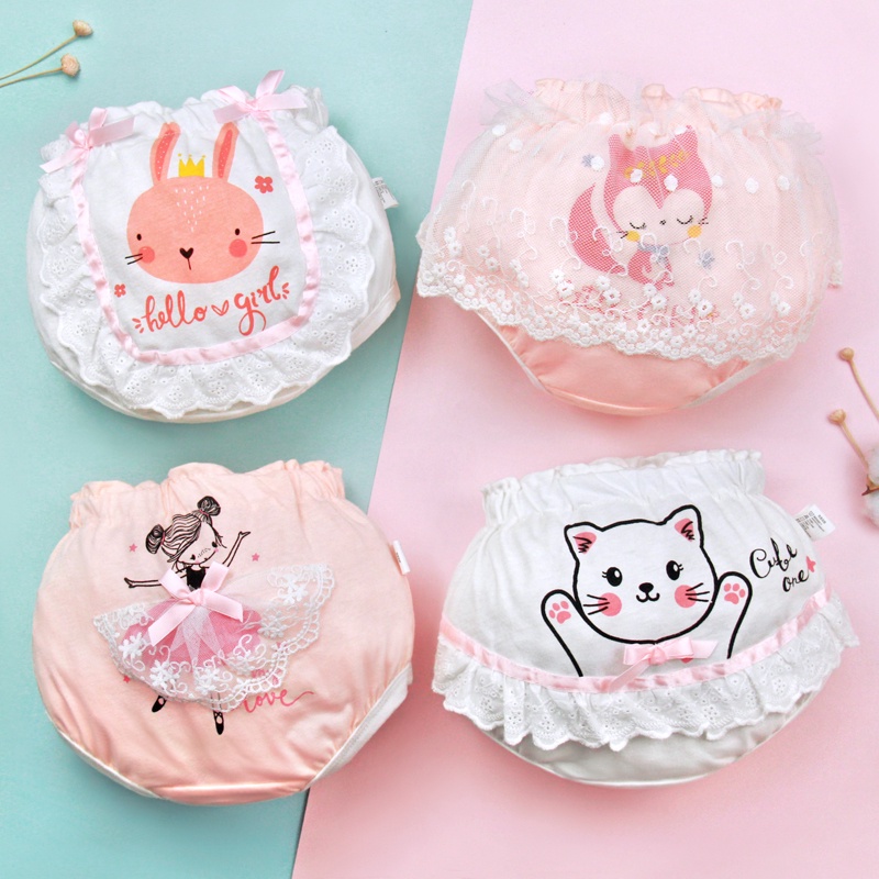 Lucky Big Cat®Lolita phong cách bé quần lót bé gái cotton bé quần lót bé gái quần short bé công chúa tam giác mặc bên ngoài (mèo con)