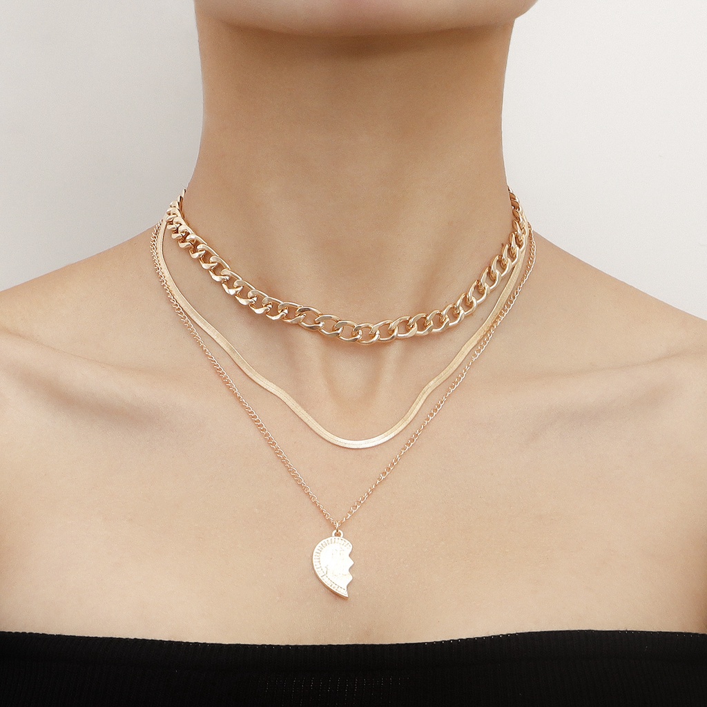 Vòng Cổ Choker Nhiều Lớp Mặt Trái Tim Thời Trang Cho Nữ