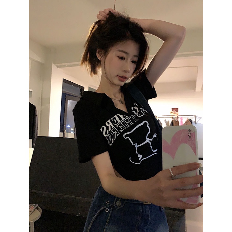 Áo Thun POLO Ngắn Tay Dáng Ôm In Họa Tiết Thời Trang Mùa Hè Cho Nữ