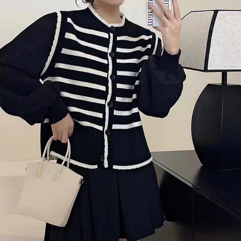 Áo kiểu SUXI tay phồng họa tiết kẻ sọc phong cách Hàn Quốc thời trang mùa xuân cho nữ