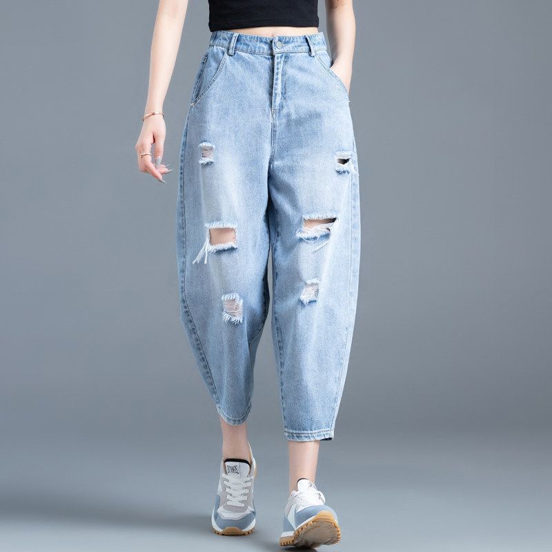 Quần Jean Rách Phong Cách Châu Âu Thời Trang Xuân Hè Mới 2023 9 Tấc Màu Cam