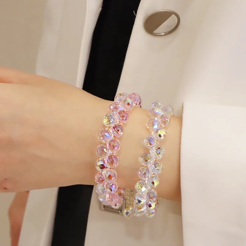 Vòng Tay Nhiều Lớp Đính Hạt Pha Lê Trong Suốt Lấp Lánh Phong Cách Hàn Quốc Sang Trọng Thời Trang Cho Nữ