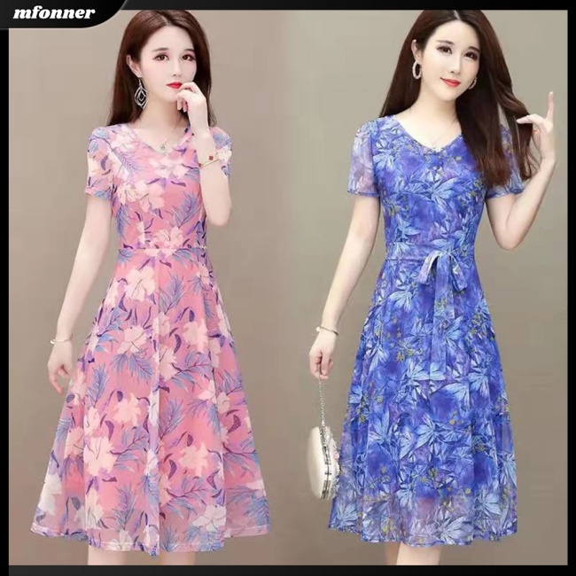 Đầm Tay Ngắn Cổ Chữ V Họa Tiết Hoa Cổ Điển Thời Trang Cho Nữ