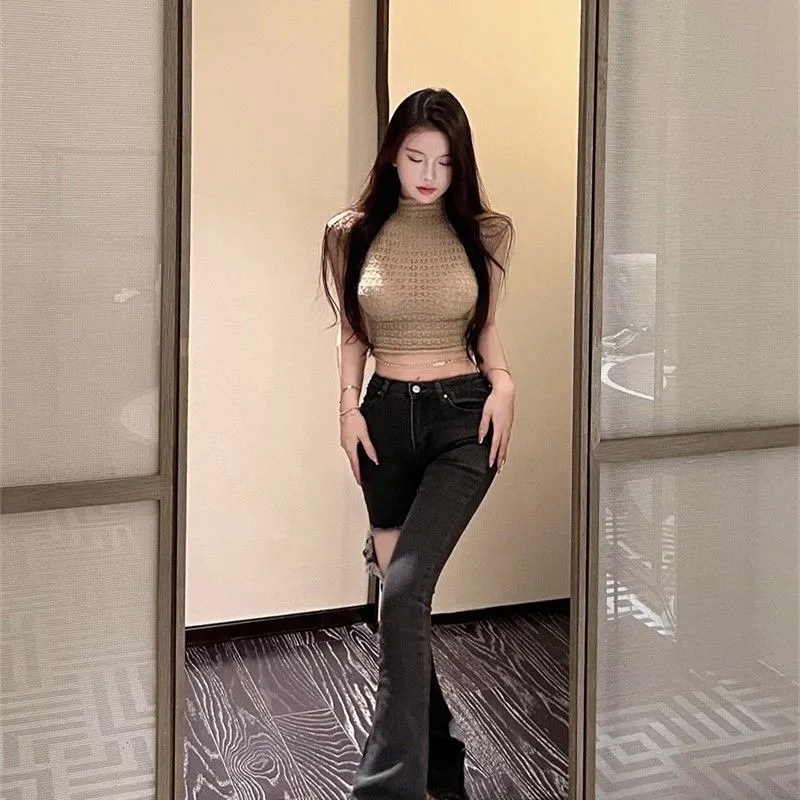 Áo thun XINLANYASHE dệt kim ngắn tay thời trang Hàn Quốc 2023 cho nữ