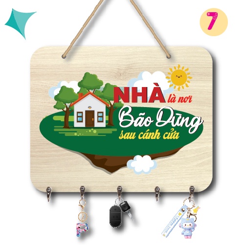 Bảng treo chìa khoá dán tường chất liệu gỗ Nhớ ăn sáng bạn nhé SOKO 222