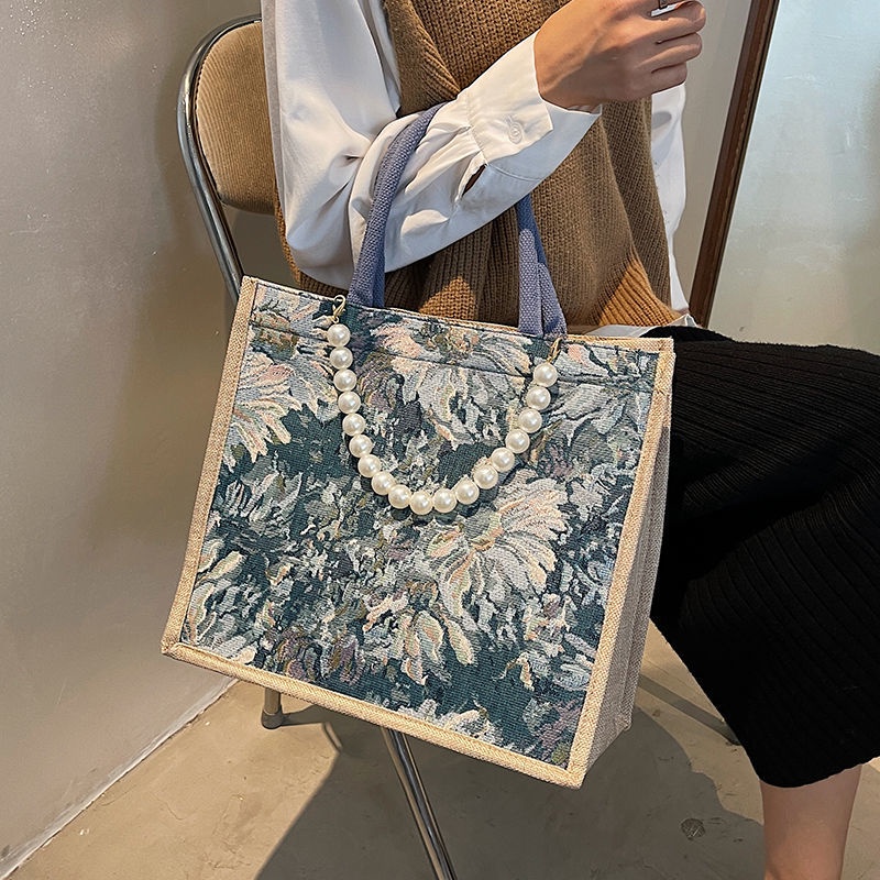 Túi Xách Tote Cỡ Lớn Họa Tiết Tranh Sơn Dầu Vẽ Hoa Cúc Thời Trang Cho Nữ