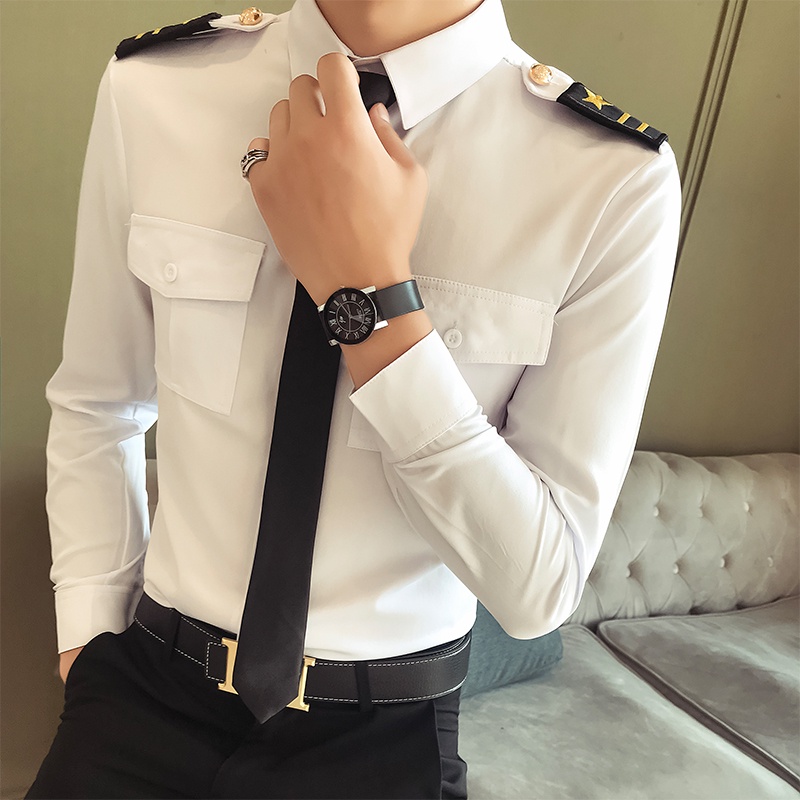 Áo Sơ Mi Trắng Hải Quân Không Quân Cho Nam Hóa Trang Phi Công Hàng Không Hàng Không Aviation Flight Attendant