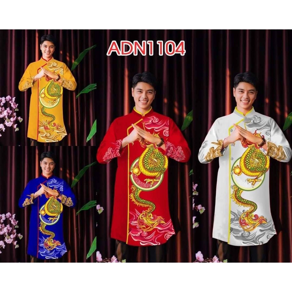 ADN1104 Áo Dài Cách Tân NAM IN HÌNH RỒNG Xanh có size lớn