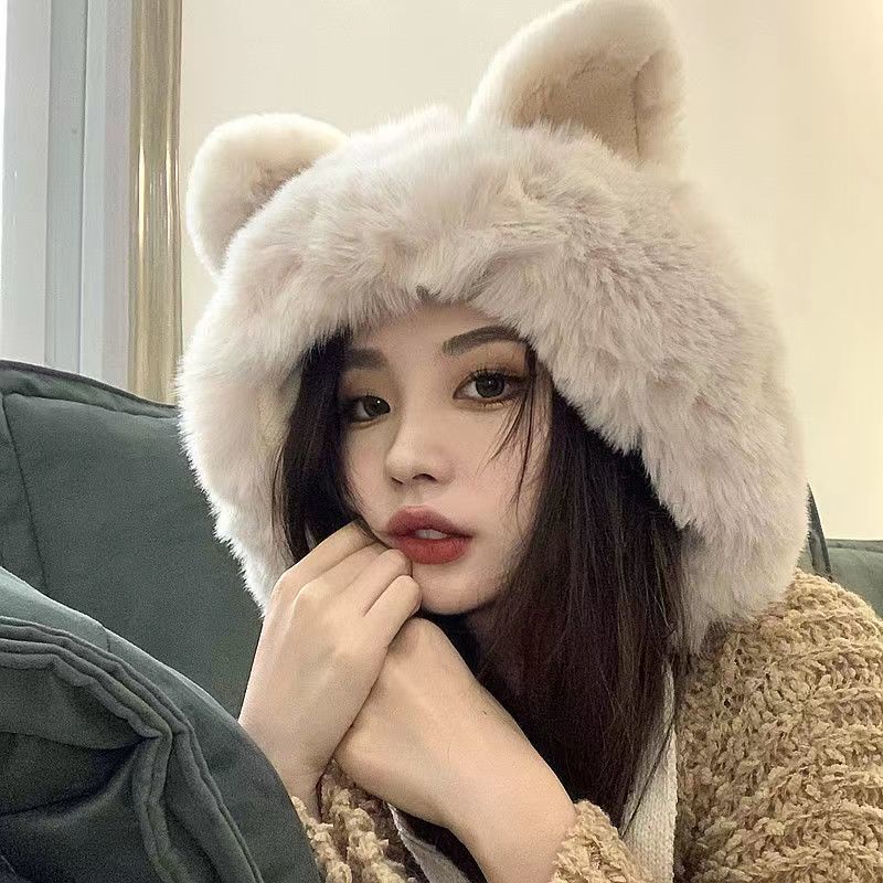 Mũ Len Dệt Kim Chống Gió Chống Lạnh Hình Tai Mèo Dễ Thương Cho Nữ