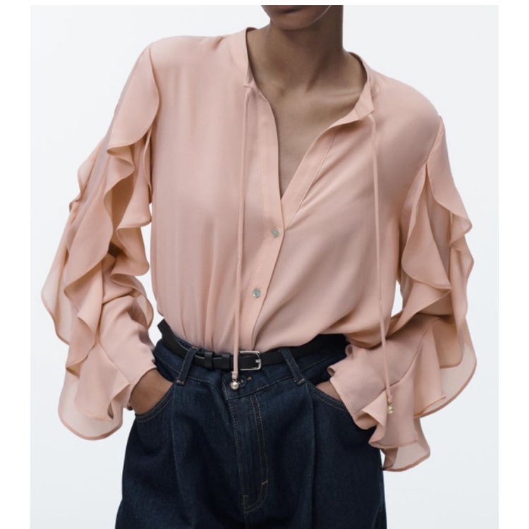 Áo Sơ Mi Zara Cổ Tròn Đính Ngọc Trai Giả Thời Trang Mùa Xuân 237484060