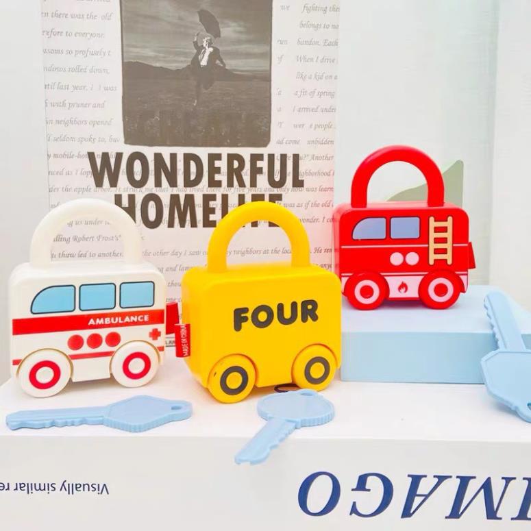 ♥️🍄 Đồ chơi Montessori kết hợp xe đồ chơi, bộ ổ khoá và chìa khoá matching đầu đời cho bé
