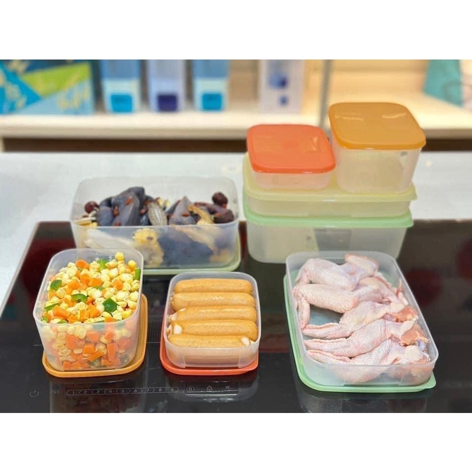 Bộ hộp nhựa đựng thực phẩm ngăn đông Colorful Tupperware nhựa nguyên sinh an toàn chính hãng bảo hành size 250ml 650 1.5