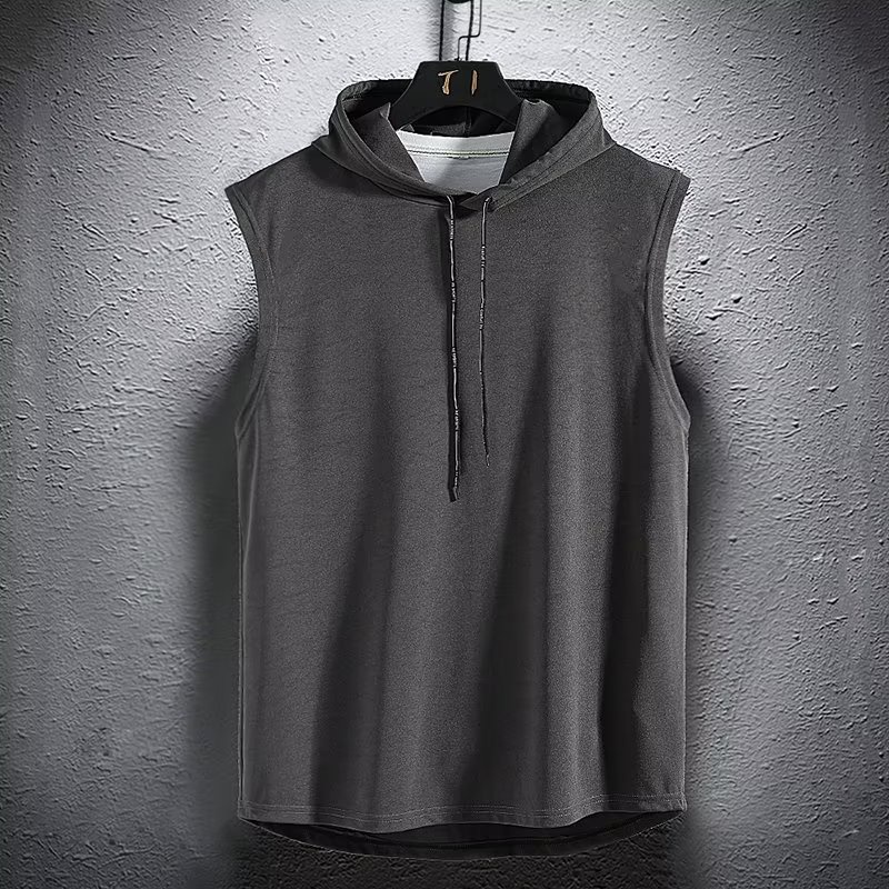 Áo Thun Sát Nách Có Mũ Trùm Đầu Thời Trang Mùa Hè Phong Cách Hàn Quốc Cho Nam Giới