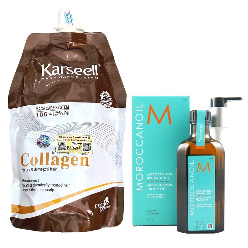 Combo túi ủ tóc Collagen Karseell 500ml và chai tinh dầu dưỡng tóc Moroccanoil Treatment 100ml ( New 2023 )