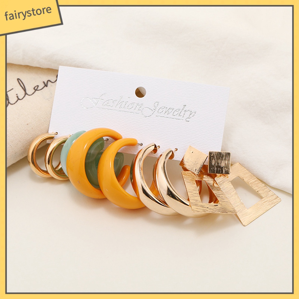 [Fairy1] 5 Đôi Bông Tai Nửa Hình Chữ C Bằng Acrylic Kim Loại Kiểu Dáng Hình Học Tối Giản Thanh Lịch Thời Trang Cho Nữ