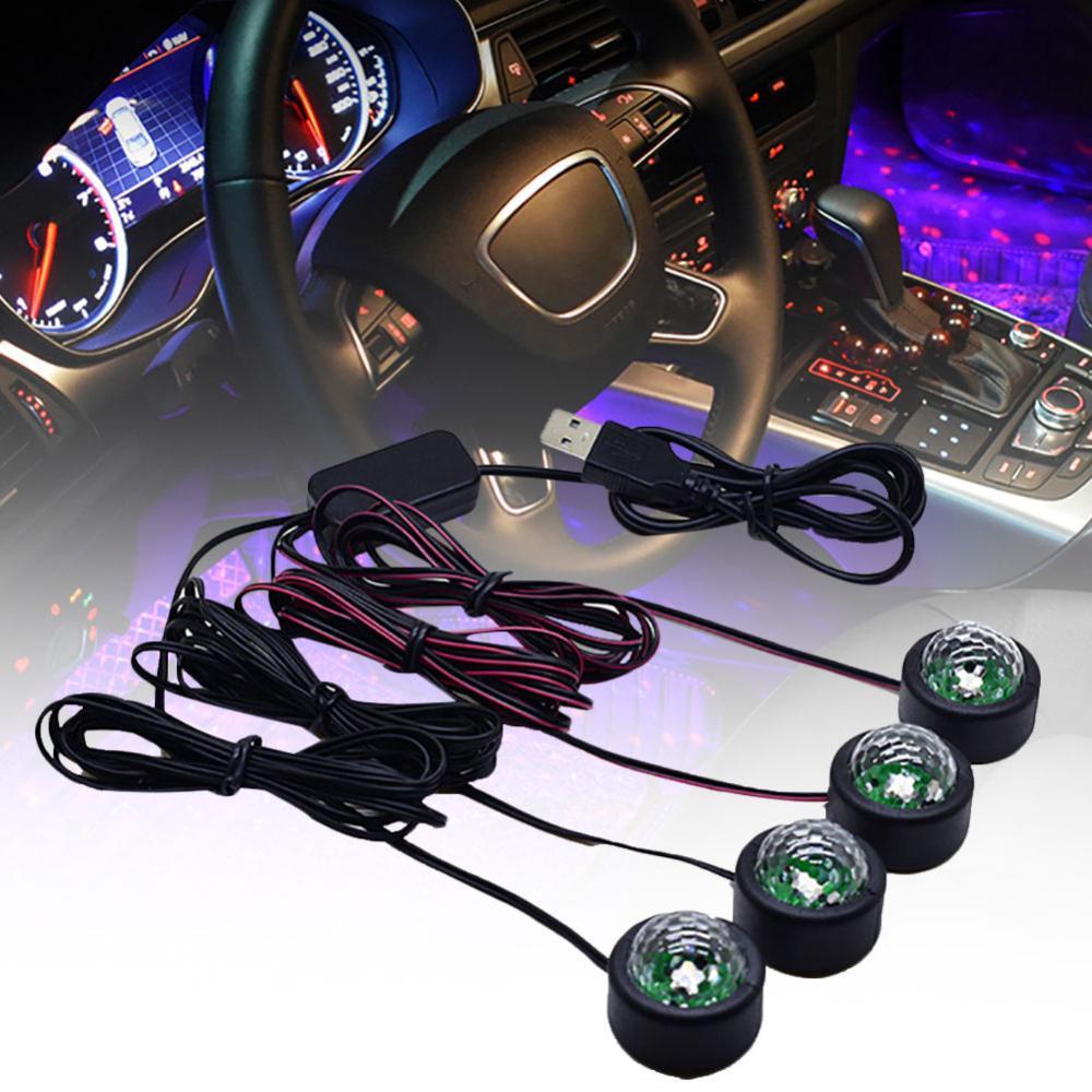 Mới Đèn LED RGB 4 Trong 1 Nhiều Màu Trang Trí Nội Thất Xe Hơi