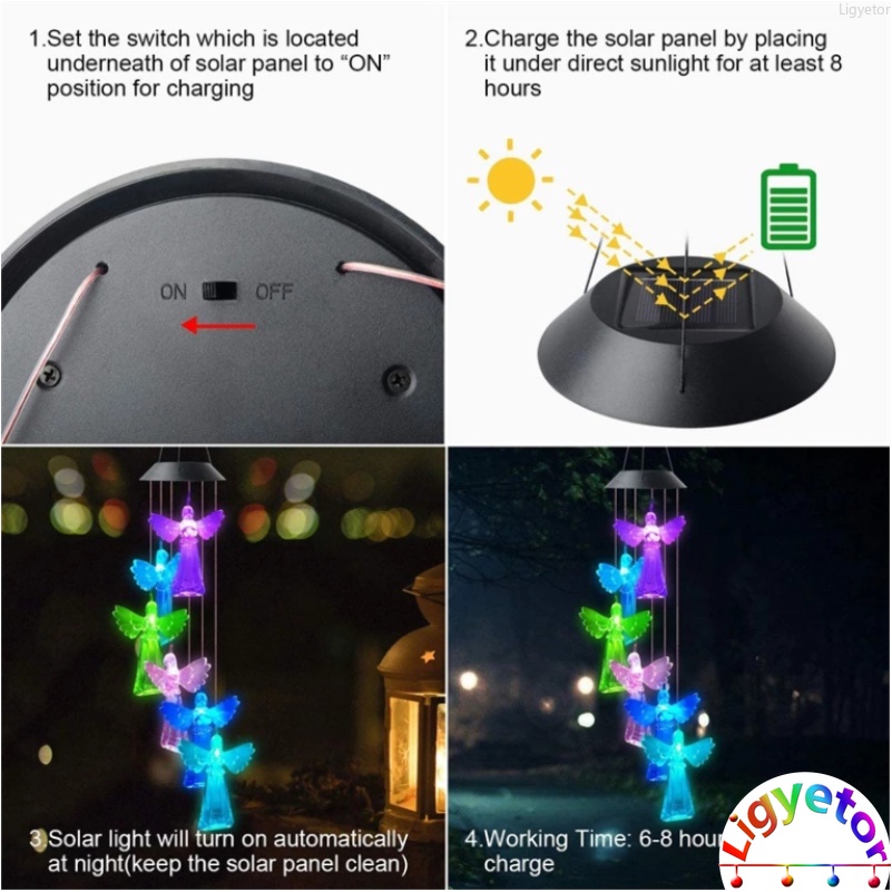 Chuông Gió Có Đèn LED Thay Đổi Màu Sắc Hình Thiên Thần Sử Dụng Năng Lượng Mặt Trời