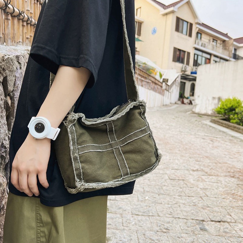 Schwarz ETIENNE Túi canvas Đeo Chéo Vai Viền Lông Phong Cách Cổ Điển Thời Trang Cho Nam Và Nữ