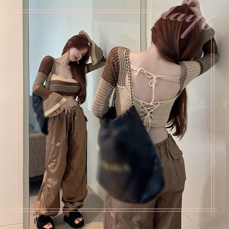 Áo Dệt Kim Tay Loe Ngắn Cổ Vuông Gợi Cảm Chống Nắng Phong Cách Hàn Quốc Cho Nữ