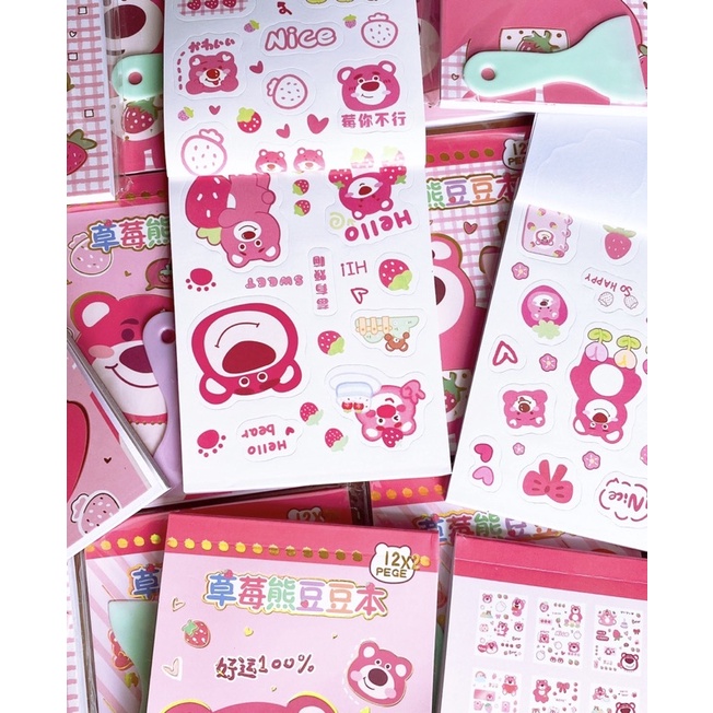 Quyển 24 tờ sticker gấu dâu kèm cán