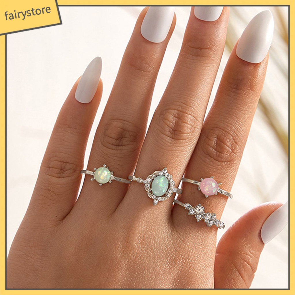 Set 1 / 4 Nhẫn Đeo Tay Đính Đá Quý Giả Nhiều Màu Sắc Thời Trang