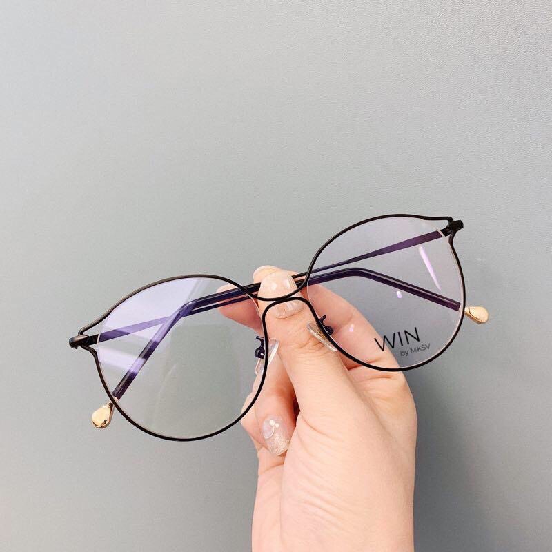 Gọng kính kim loại cao cấp dáng bầu tai mèo oversize 72836 tròng ánh sáng xanh