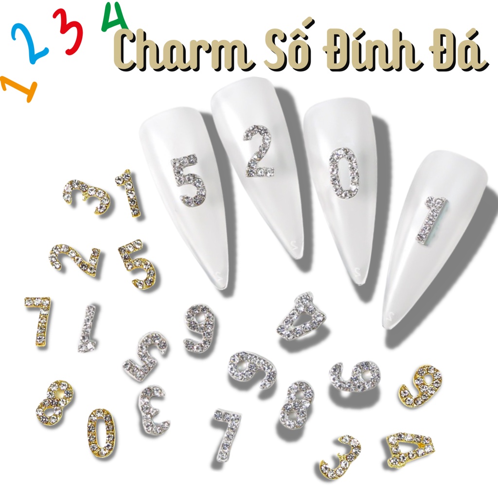 Charm Số Đính Đá Vàng Bạc | Trang Trí Móng Tay