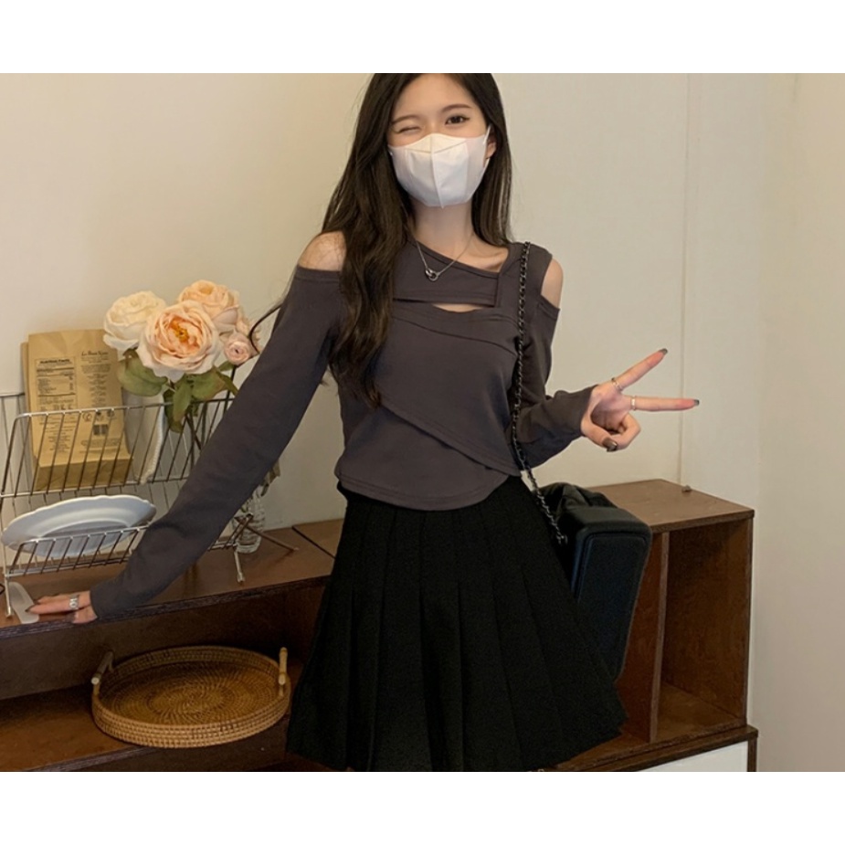 Áo kiểu SUXI tay dài hở vai màu trơn thời trang dành cho nữ