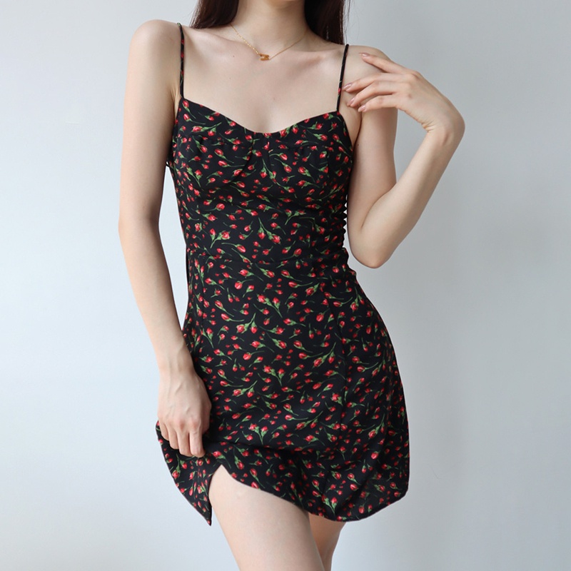 Đầm Hai Dây Dáng Chữ A In Họa Tiết Hoa Thời Trang Xinh Xắn Cho Nữ