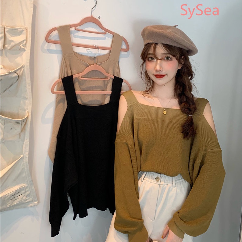 Áo Dệt Kim Tay Dài Dáng Rộng Trễ Vai Thời Trang Mùa Xuân Dành Cho Nữ