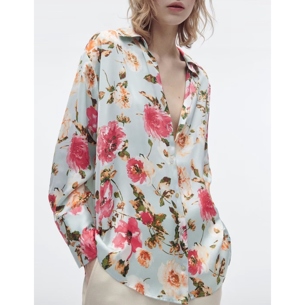 Áo Sơ Mi ZARA Vải satin In Hoa Thời Trang Mùa Xuân 7969235