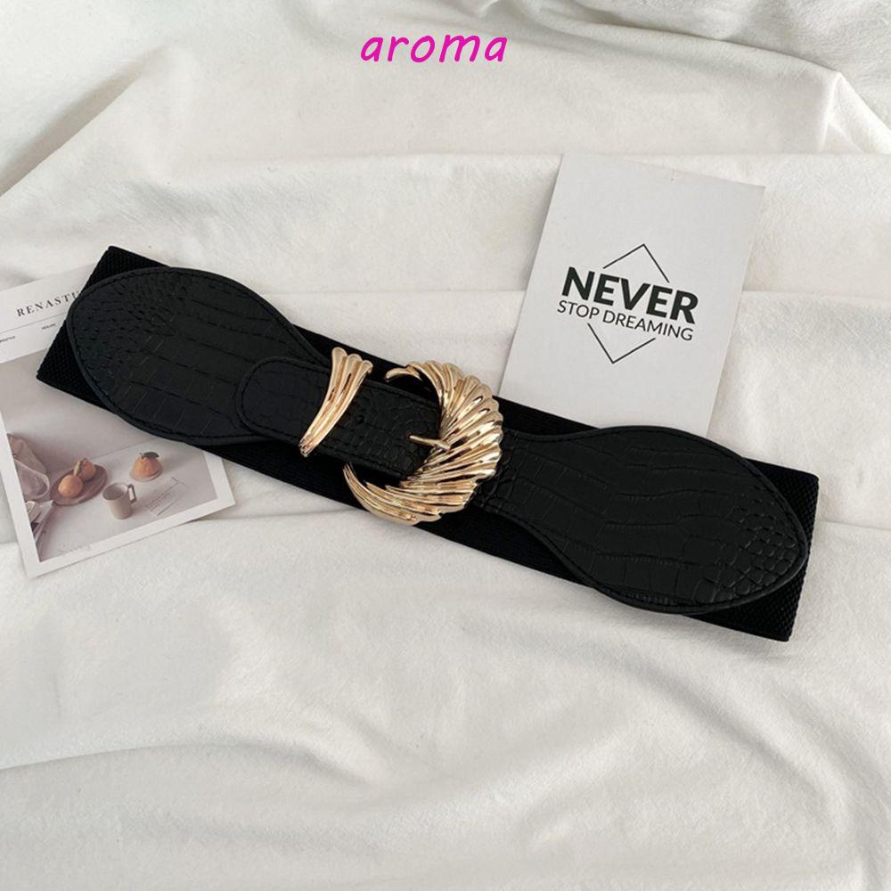 Thắt Lưng Bản Rộng Co Giãn Phối Khóa Kim Loại Tròn Phong Cách Hàn Quốc Cho Nữ