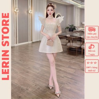 Đầm Thiết Kế Dáng Ngắn Tay Cánh Tiên Hoa Nổi _ Lerin V313