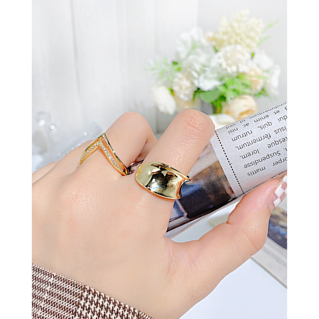 Nhẫn Đồng Thời Trang Nhật Hàn Thiết Kế Bất Đối Xứng Cá Tính Cho Nữ