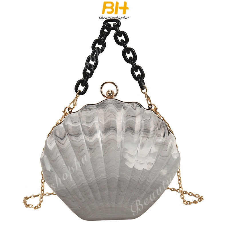 Túi Đeo Chéo Bằng Acrylic Màu Nhuộm Phối Dây Xích Thời Trang Mới Cho Nữ