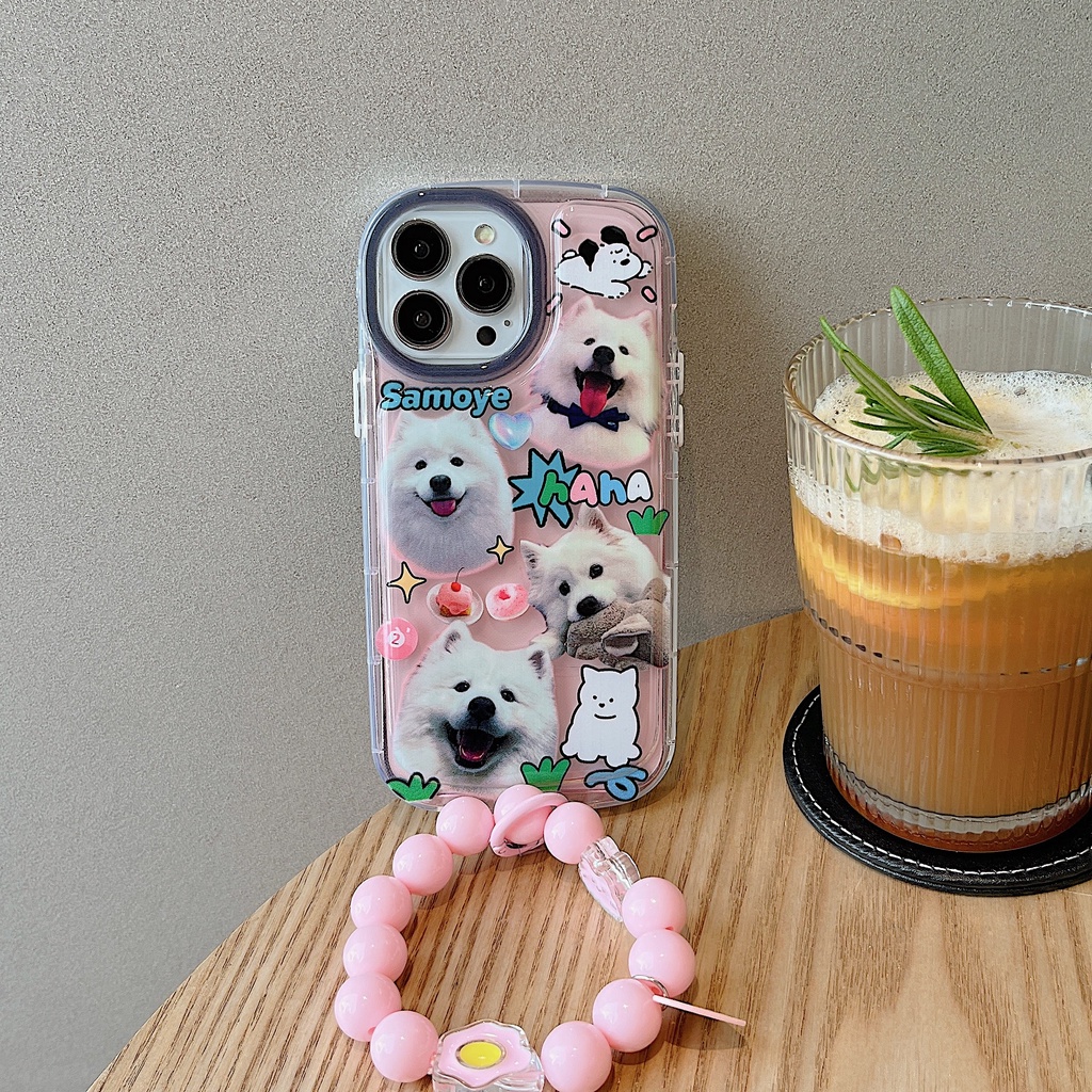 Ốp Điện Thoại Silicon Tpu Mềm Trong Suốt Có Vòng Tay &amp; Ngọc Trai In Hình Chó Dễ Thương Cho iPhone 14 13 12 11 Pro Max