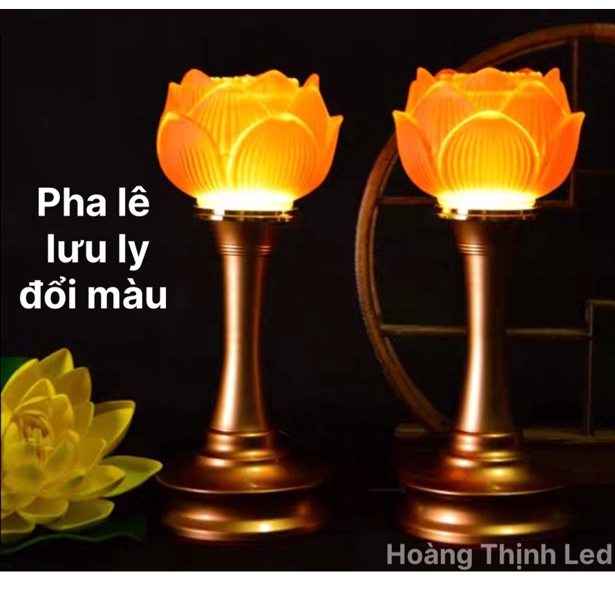 Bộ 2 đèn thờ hoa sen lưu ly đổi màu, nhiều chế độ sáng, nhiều cỡ,1 đổi 1 nếu bể vỡ